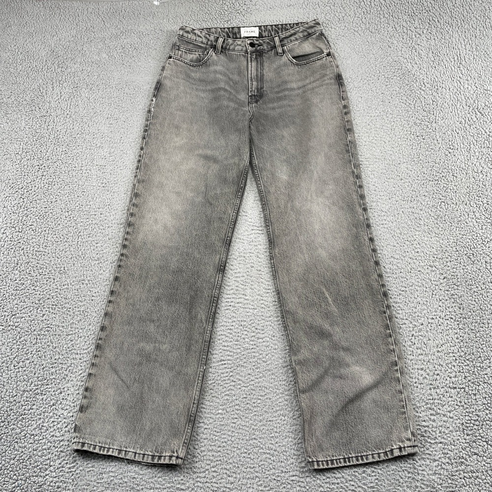FRAME Jeans Womens 27 Grey The Loose Straight-Leg Denim High Rise